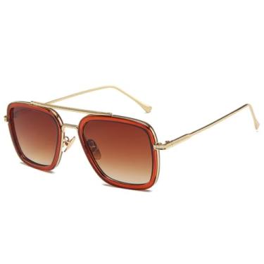 Imagem de JRLLFD Óculos de sol de armação de metal de luxo, feminino, masculino, vintage, para áreas externas, para dirigir e pescar, UV400 (dourado, marrom)