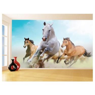 Imagem de Papel De Parede 3D Animais Cavalos Correndo Céu 3,5M Anm298 - Você Dec