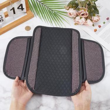 Imagem de arricraft Conjunto de 3 peças de acessórios de carro brilhantes, incluindo 1 peça Bling capa de console central de carro 2 peças tapete redondo para carro, protetor de apoio de braço automotivo