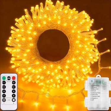 Imagem de echosari Luzes de corda alimentadas por bateria, 100 luzes de LED brancas quentes para uso externo com temporizador regulável remoto, 8 modos para decoração de jardim de festa de casamento