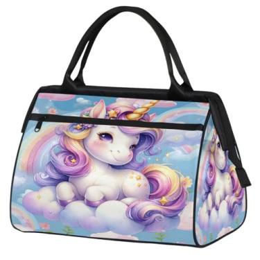 Imagem de Bolsa pequena para o fim de semana para mulheres, homens, unicórnio, girassol, flor, dobrável, bolsa esportiva leve para academia, Cor: 33, 15.2*8.3*11.6 inch, Moderno