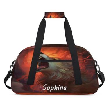 Imagem de Bolsa esportiva personalizada, animal, lobo, galáxia, universo com nome, bolsa de dormir personalizada, bolsa de fim de semana, bolsa de treino para dança, balé, academia, ginástica, mala, viagem