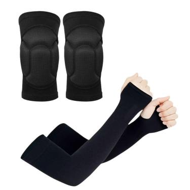 Imagem de Kit Manguito Proteção UV50+ Manga Longa + Joelheira Anti-impacto Vôlei Futsal Handball Pares-Unissex