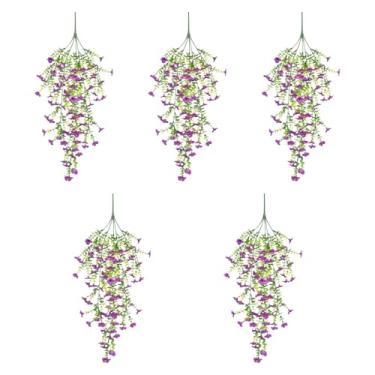 Imagem de BLWOTMOR 5x Flores Artificiais Penduradas, Flores Falsas, Vegetação Artificial, Plantas Penduradas Falsas para Pátio, Roxo