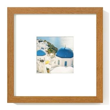 Imagem de Axeman Moldura de madeira teca maciça de 20 x 20 cm com tapete - Porta-retrato 20 x 20 cm - Plexiglass e ferragens para pendurar incluídas - Teca natural