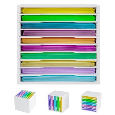 Imagem de EasyPAG Organizador de armazenamento de papel para scrapbook para sala de artesanato, prateleira de mesa de armazenamento de papel de 30 x 30 cm, classificador de arquivos ajustável com 10