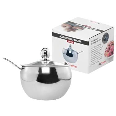 Imagem de Açucareiro Inox Com Tampa De Vidro Colher Pote Açúcar 250ml - Uny Home