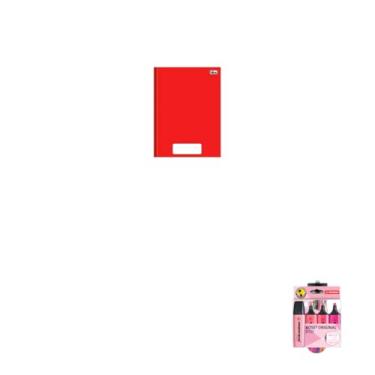 Imagem de Kit Caderno Brochura Capa Dura Pepper Vermelho 80 Folhas + Caneta Esferográfica Spiro Glow + Marca Texto Boss