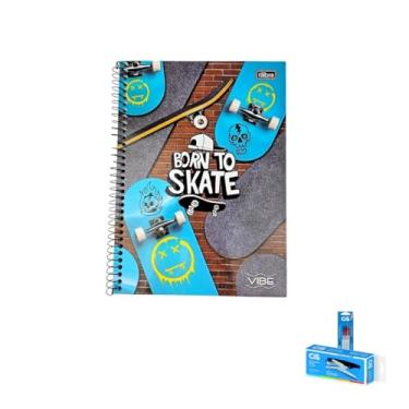 Imagem de Kit Caderno Universitário Capa Dura Vibe Masculino 20 Matérias + Caneta Esferográfica e Grampeador