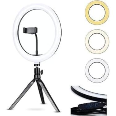 Imagem de Anel de Luz LED com Suporte para Celular, Tripé de Mesa, Iluminador para Fotografia e Vídeo