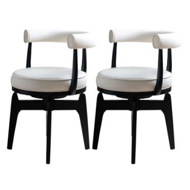 Imagem de SPXMQSS Cadeiras para sala de jantar, cadeiras de jantar de couro PU com apoios de braços, cadeiras de jantar giratórias com encosto, cadeira ergonômica para lounge, escritório, cadeira de toucador