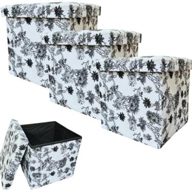 Imagem de Puff e Baú Dobrável Decorativo 2 em 1-30x30cm (03, Floral Preto e Branco)