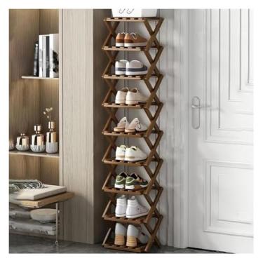 Imagem de SPXMQSS Sapateira dobrável de bambu, sapateira portátil de madeira, armário de sapatos de pé livre, prateleira de armazenamento multifuncional para entrada no quarto, sem instalação, marrom escuro, 9