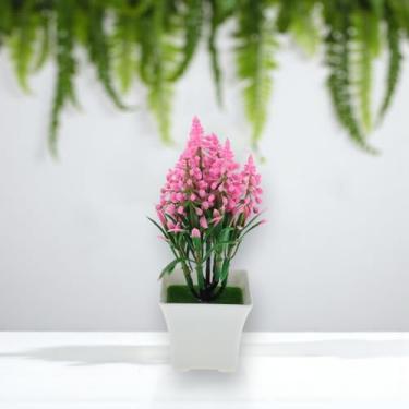 Imagem de Generic 1 plantador artificial de pinho com 7 ramos de plantas artificiais de plástico vermelho 11 x 11 x 17 cm