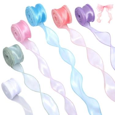 Imagem de LXUEJIE Fita de organza iridescente transparente de 6 rolos, fita iridescente de 4 cm de largura, fitas decorativas para artesanato de Páscoa, 10 metros, fitas de organza transparentes coloridas para