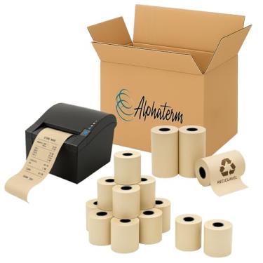 Imagem de Bobina Térmica Alphaterm 80x30 Papel Reciclado Cupom Fiscal PDV Sustentável Ecológico Caixa com 5 Rolos