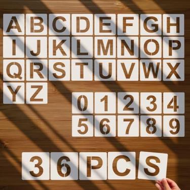 Imagem de Estênceis de letras para pintura – 36 peças de estênceis de alfabeto e números para artesanato, reutilizáveis, modelos de plástico PET duráveis para madeira, tecido, parede, tela, pedras, sinais