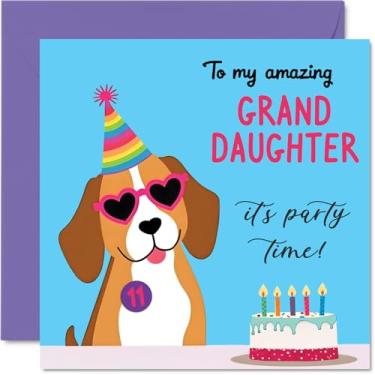 Imagem de Stuff4 Cartões de aniversário de 11 anos para meninas - Festa de cachorro - Cartão de feliz aniversário para menina de 11 anos prima filha irmã afilhada, cartões comemorativos de aniversário de 14 cm