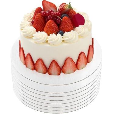 Imagem de 8 tábuas de bolo brancas - base circular de bolo de 20 cm, papelão descartável de pizza com classificação alimentar, à prova d'água e à prova de óleo