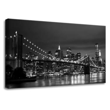 Imagem de Pacimo Arte de parede para sala de estar, ponte do Brooklyn, decoração de parede moderna para quarto, escritório, pintura de paisagem urbana de Nova York, impressões de arte em tela emoldurada