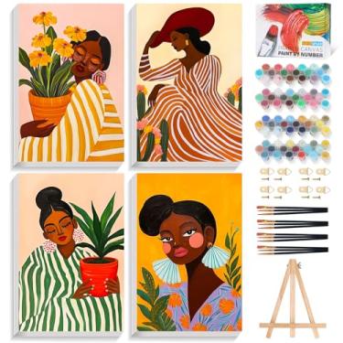 Imagem de Okarina Kit de pintura por números para adultos com moldura para mulheres africanas, pintura emoldurada por número para adultos iniciantes com cavalete de madeira, pintura faça você mesmo por números