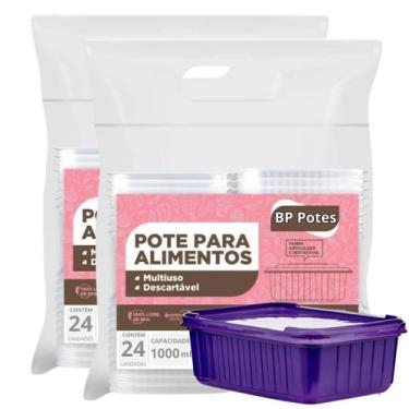 Imagem de 48 Potes Sorvete Açaí 1L Retangular Plástico Roxo com Tampa - BP POTES