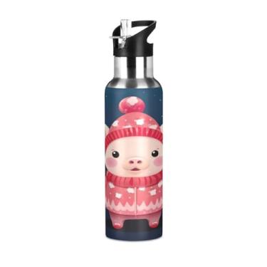 Imagem de Wassud Garrafa de água esportiva de aço inoxidável com isolamento a vácuo de 600 ml com tampa de canudo à prova de vazamento, copo portátil para viagem de academia