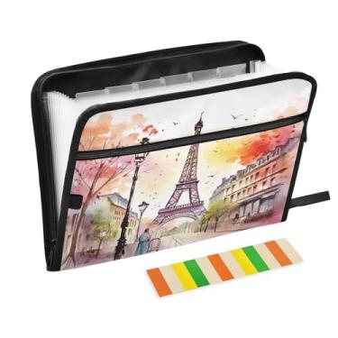 Imagem de Wassud Torre Eiffel em aquarela com 13 bolsos, organizador de arquivos sanfonados, pastas expansíveis com abas e adesivos, organizador de pastas de documentos de recibo de papel tamanho carta A4 para