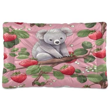 Imagem de Wassud Cama de cachorro com corações desenhados à mão de coala e morango, cama grande para cães ao ar livre, tapete lavável para animais de estimação, cama de gato para dormir, viagens 91 x 61 cm