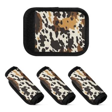 Imagem de Qilmy Embalagem com 4 identificadores de bagagem com estampa de vaca marrom e alça confortável para carrinho de bebê, mala de viagem, acessórios de viagem 15