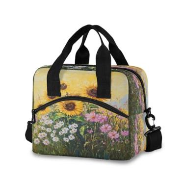 Imagem de Burbuja Lancheira térmica com pintura a óleo de girassóis para mulheres e homens, lancheira portátil com alça de ombro removível, lancheira para viagem, piquenique, escritório, trabalho
