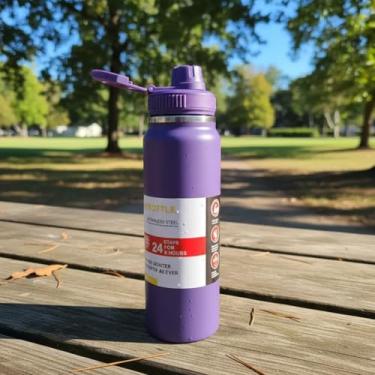 Imagem de Garrafa Térmica 800ml Aço Inox Antivazamento Isolada a Vácuo para Academia, Corrida, Esportes, Trabalho e Viagem | Mantém Bebidas Geladas ou Quentes | Resistente, Portátil, Reutilizável (Roxa)