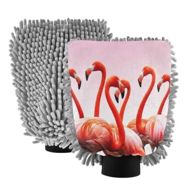 Imagem de STAYTOP Luvas de lavagem de carro flamingo lindas e misteriosas, 2 peças, luvas de microfibra de chenille, sem arranhões, panos de esponja de lavagem ultra absorventes para carros, limpeza doméstica