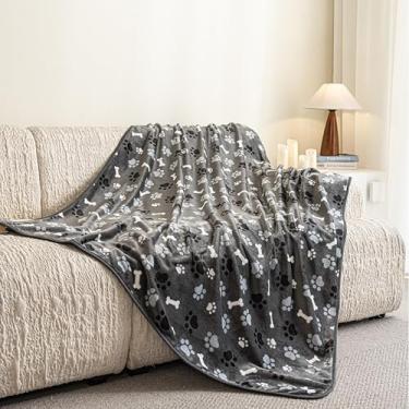 Imagem de AIWEK Cobertor de cachorro padrão de osso de pata 1 pacote 1 capa de sofá de flanela quente super macia, protetor de cama de carro, lavável à prova de urina, cobertor para animais de estimação ao ar