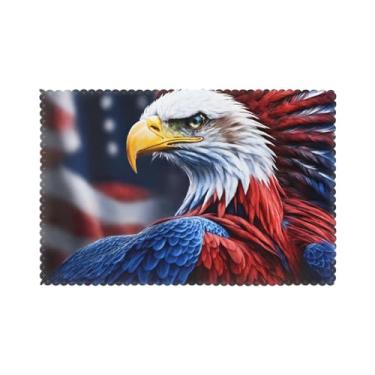 Imagem de Jogo americano americano com estampa de águia careca para mesa de jantar, conjunto de 6 unidades resistentes ao calor, fácil de limpar para uso diário