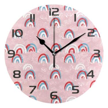 Imagem de YETTASBIN Relógio de parede arco-íris colorido, silencioso sem tique-taque, operado por bateria, relógio redondo decorativo criativo para cozinha, sala de estar, banheiro, decoração de escritório em