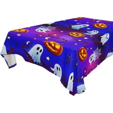 Imagem de Burbuja Toalha de mesa com elementos de Halloween, toalha de mesa quadrada anti-rugas grossa para decoração de jantar, cozinha, festa, 152 x 152 cm