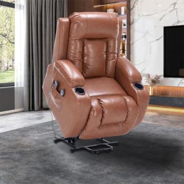 Imagem de Poltrona do Papai Sala de Estar Lift Reclinável Austin Elétrica Aquecimento Massagem PU Caramelo G94 - Gran Belo