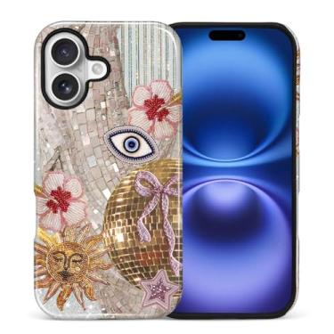 Imagem de ANLUN STORE Capa para iPhone 17, proteção dupla híbrida TPU macio + PC rígido à prova de choque, capa protetora antiarranhões e fina para homens e mulheres - Design de colagem de laço com contas de