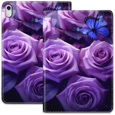 Imagem de Capa para iPad (A16) 11ª geração de 11 polegadas (2025)/iPad 10ª geração 11 polegadas (2022), suporte dobrável ajustável e despertar/hibernar automático, capa protetora à prova de choque, rosas roxas