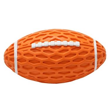 Imagem de Brinquedos para Morder Cachorro Bola de Futebol Borracha com Squeaky Mastigadores Agresivos Cães Médios e Grandes Brinquedo Rebote Superfície Estriada Limpar Dentes Reduzir Ansiedade Liberar Energia A