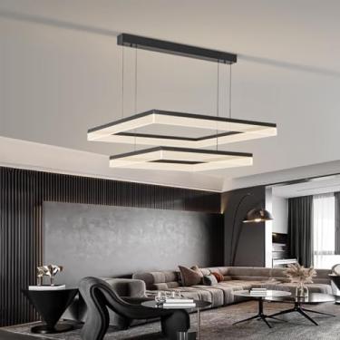 Imagem de Luminária pendente LED moderna, retangular e regulável, para sala de estar, luminária de teto decorativa e elegante, lustre de alumínio adequado para ilha de cozinha, sala de jantar, quarto,