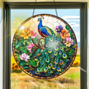 Imagem de Apanhador solar de acrílico colorido, decoração de janela pendurada com apanhadores de sol de pavão, arte de parede de arco-íris, para sala de estar, quarto, varanda, decoração de jardim interno e