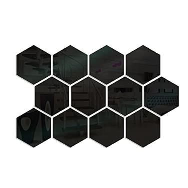 Imagem de 12 PCS Decalques de Parede Espelho Hexagonal Adesivos Decorativos Acrílico Removíveis para Decoração Caseira DIY Quarto