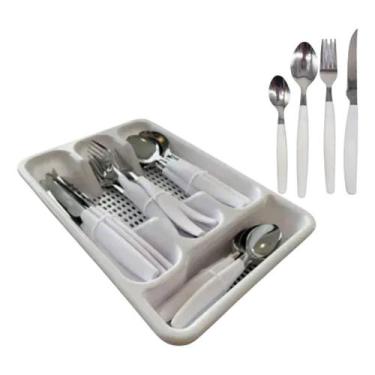 Imagem de Jogo De Faqueiro Branco Garfo Faca Colher Com Porta Talher - Quality H