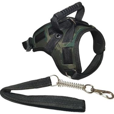 Imagem de Coleira Peitoral Resistente para Cachorro Grande com Guia – Arnês Reforçado Couro Sintético para Pitbull, Rottweiler, Labrador e Husky(M,CAMUFLADO)