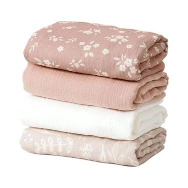 Imagem de Mantas De Algodão 100% Para Bebês, Kit Com 4 Peças, Macias E Confortáv