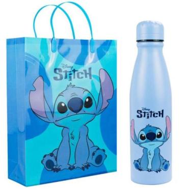 Imagem de Kit Presente Garrafa Alumínio Azul Stitch 600ml - Disney - Taimes