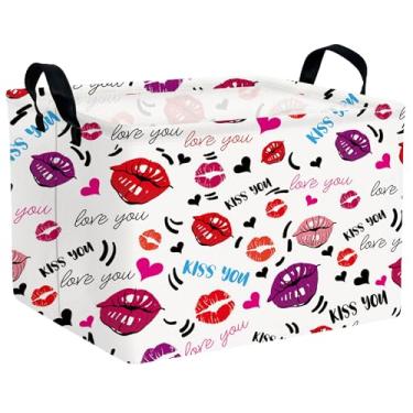 Imagem de MYFLOCY Cesta grande para o dia dos namorados, caixa de armazenamento em forma de coração para presentes, caixas de armazenamento de tecido, organizador de brinquedos dobráveis com alças para