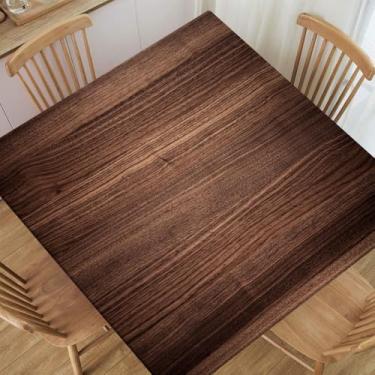 Imagem de CUESREM Toalha de mesa quadrada com borda elástica, impermeável, textura de madeira de nogueira, capa de mesa limpa para decoração de cozinha interna, adequada para mesa quadrada de 61 cm x 61 cm